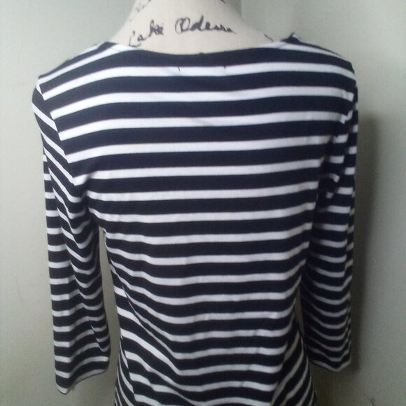 Verve Ami Shirt Women M 3/4 Sleeve Cut-Out Stripe Black White - Picture 14 of 16